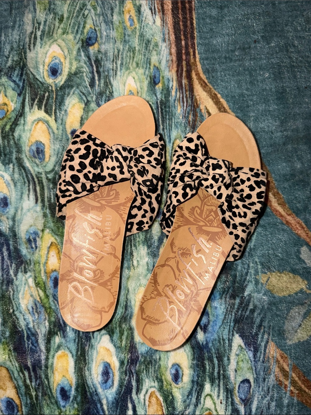 Blowfish Leopard Print Bow Slide Sandals - Tan/Black